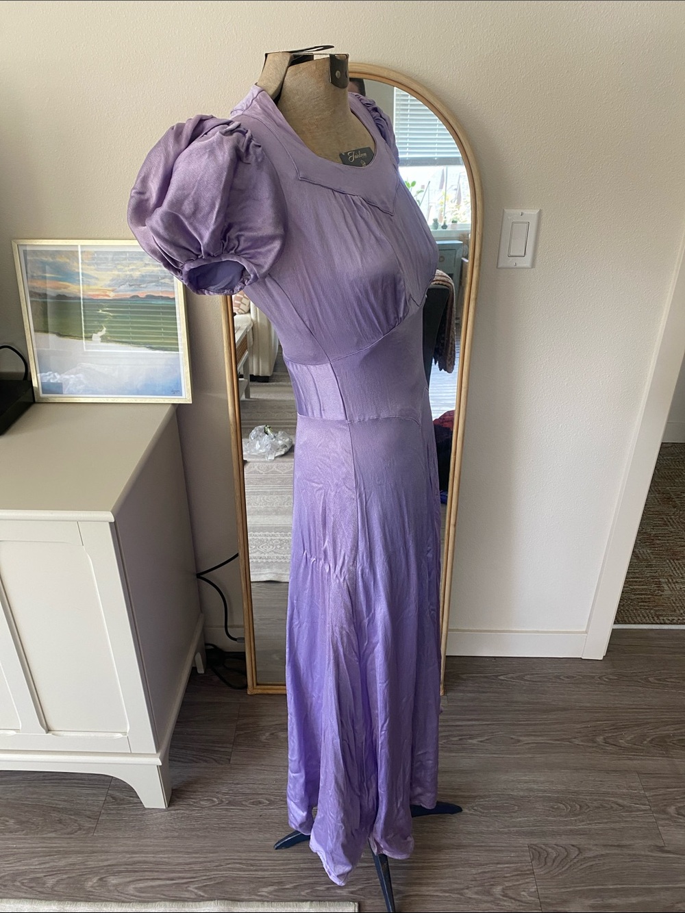 Vintage 1940s Purple Puff-Sleeve Midi Dress - Picture 5 of 16